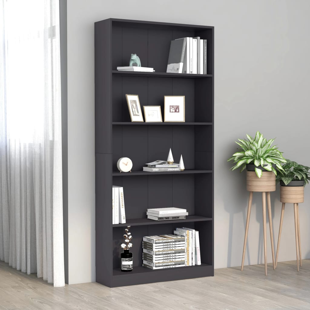 Berkfield 5-Tier Book Cabinet Grey 80x24x175 cm Engineered Wood