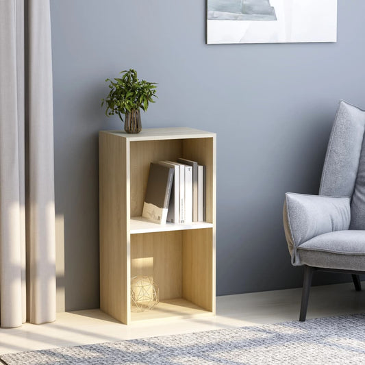 Berkfield 2-Tier Book Cabinet White and Sonoma Oak 40x30x76.5 cm Engineered Wood