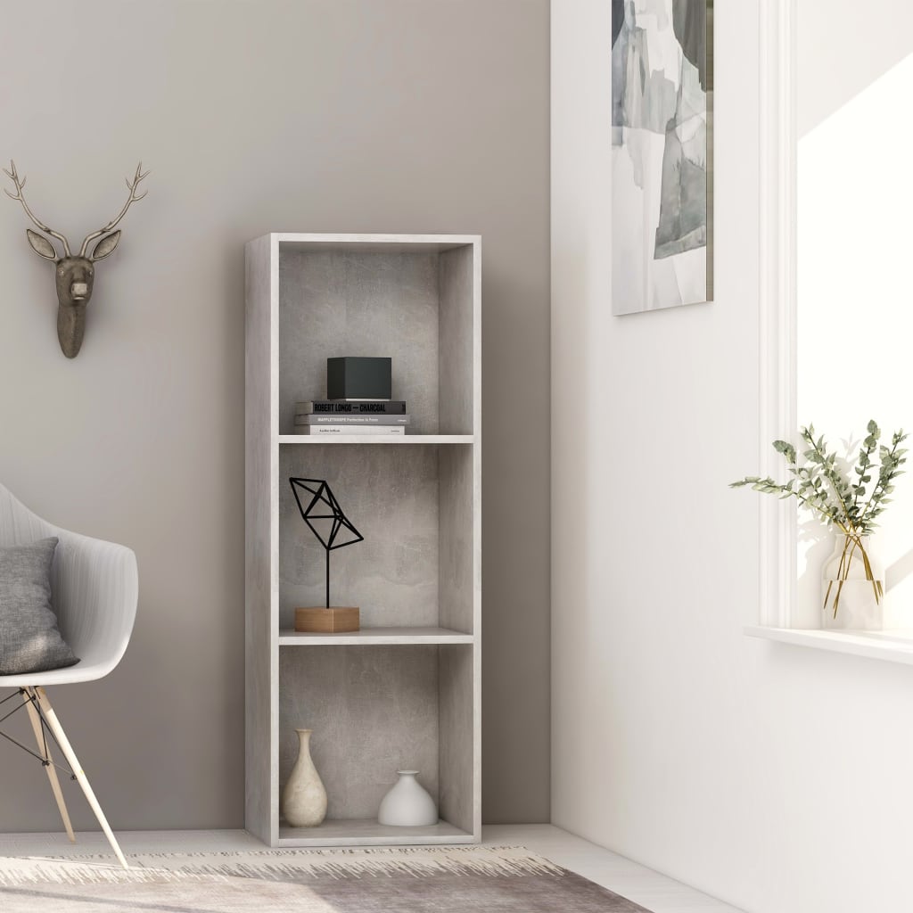 Berkfield 3-Tier Book Cabinet Concrete Grey 40x30x114 cm Engineered Wood
