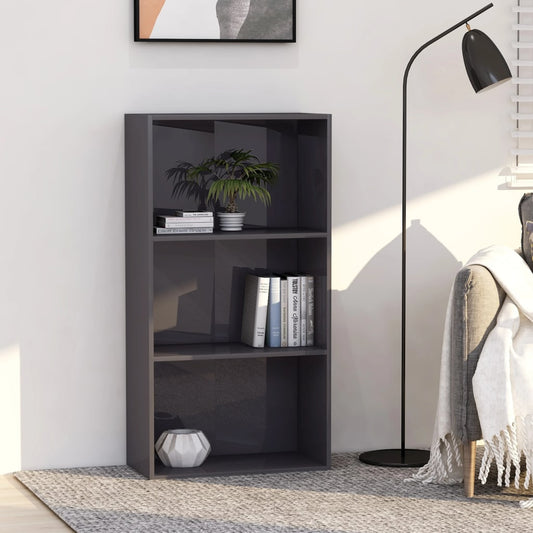Berkfield 3-Tier Book Cabinet High Gloss Grey 60x30x114 cm Engineered Wood
