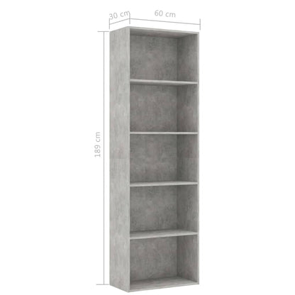 Berkfield 5-Tier Book Cabinet Concrete Grey 60x30x189 cm Engineered Wood