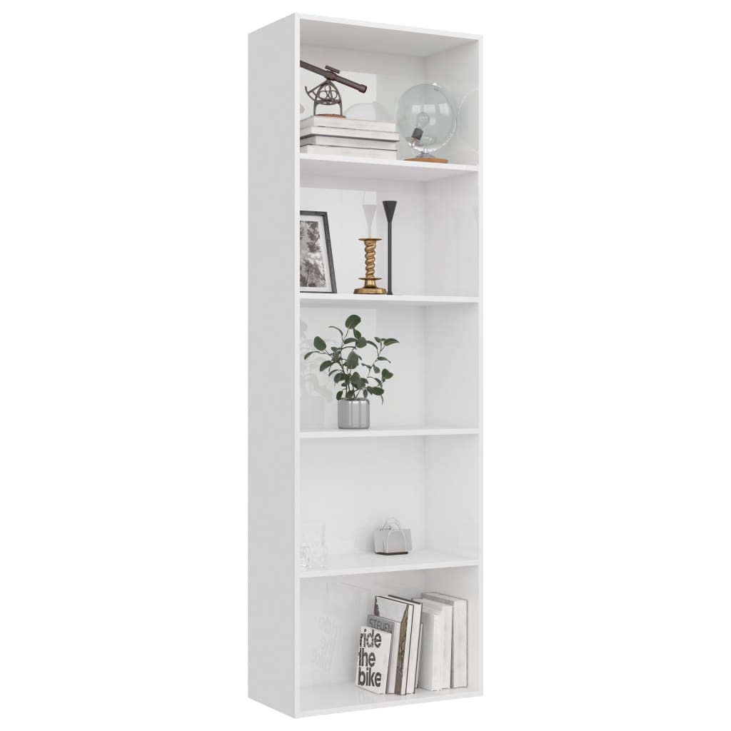 Berkfield 5-Tier Book Cabinet High Gloss White 60x30x189 cm Engineered Wood