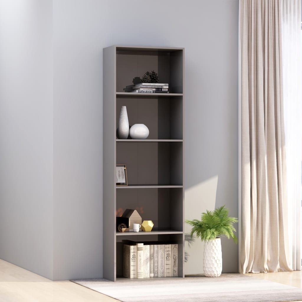 Berkfield 5-Tier Book Cabinet High Gloss Grey 60x30x189 cm Engineered Wood