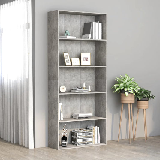 Berkfield 5-Tier Book Cabinet Concrete Grey 80x30x189 cm Engineered Wood