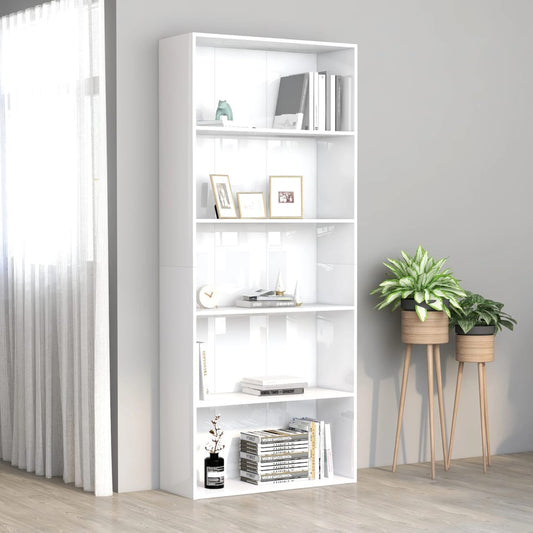 Berkfield 5-Tier Book Cabinet High Gloss White 80x30x189 cm Engineered Wood