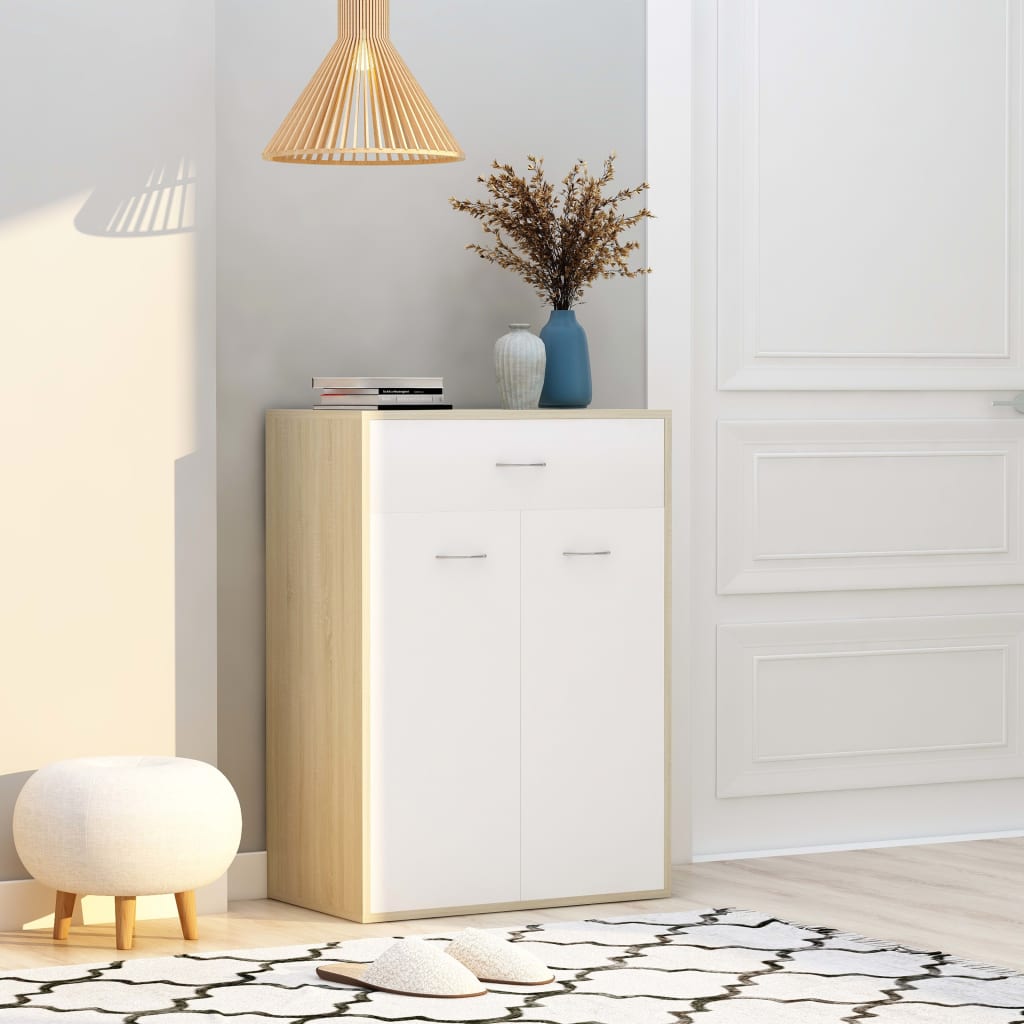 Berkfield Shoe Cabinet White and Sonoma Oak 60x35x84 cm Engineered Wood