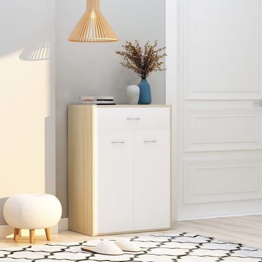 Berkfield Shoe Cabinet White and Sonoma Oak 60x35x84 cm Engineered Wood
