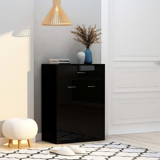 Berkfield Shoe Cabinet High Gloss Black 60x35x84 cm Engineered Wood