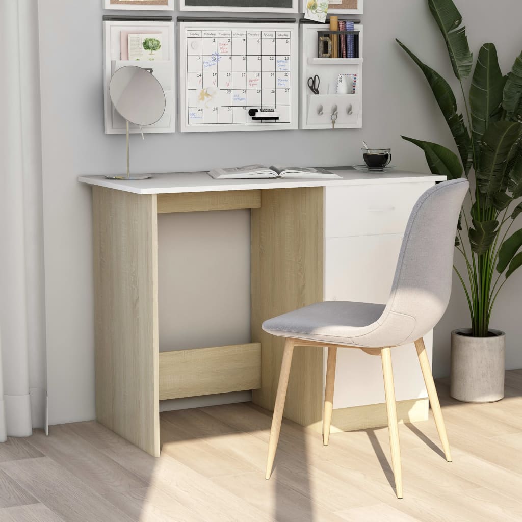 Berkfield Desk White and Sonoma Oak 100x50x76 cm Engineered Wood