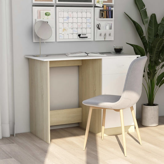 Berkfield Desk White and Sonoma Oak 100x50x76 cm Engineered Wood