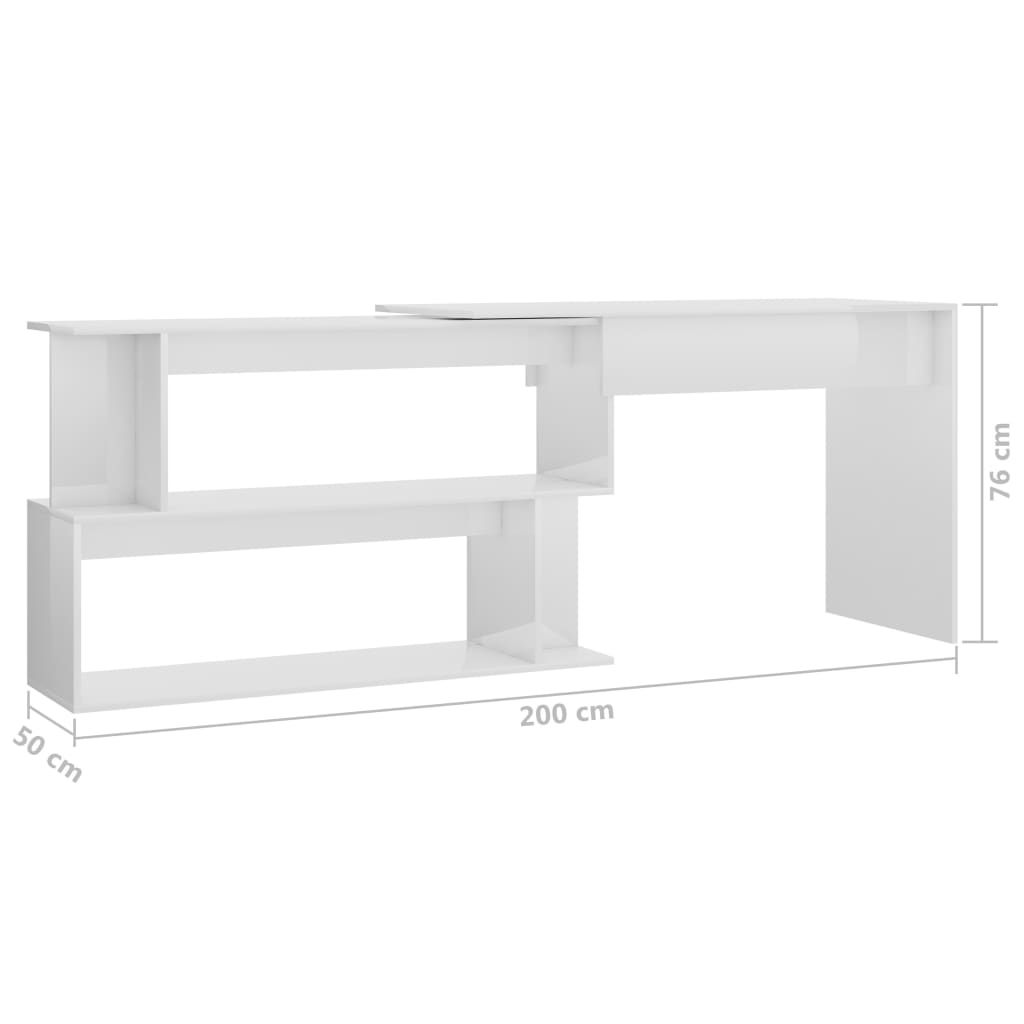 Berkfield Corner Desk High Gloss White 200x50x76 cm Engineered Wood