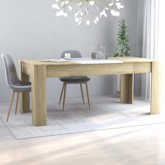 Berkfield Dining Table White and Sonoma Oak 180x90x76 cm Engineered Wood