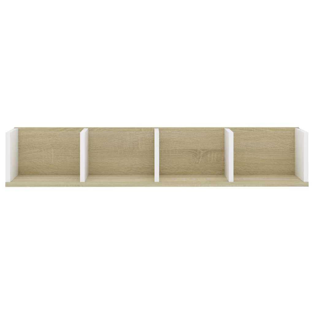Berkfield CD Wall Shelf White and Sonoma Oak 100x18x18 cm Engineered Wood