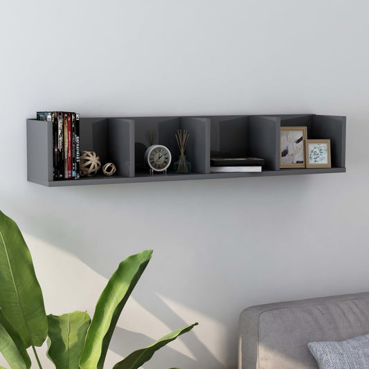 Berkfield CD Wall Shelf High Gloss Grey 100x18x18 cm Engineered Wood