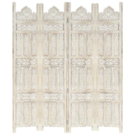 Berkfield Hand carved 4-Panel Room Divider White 160x165 cm Solid Mango Wood