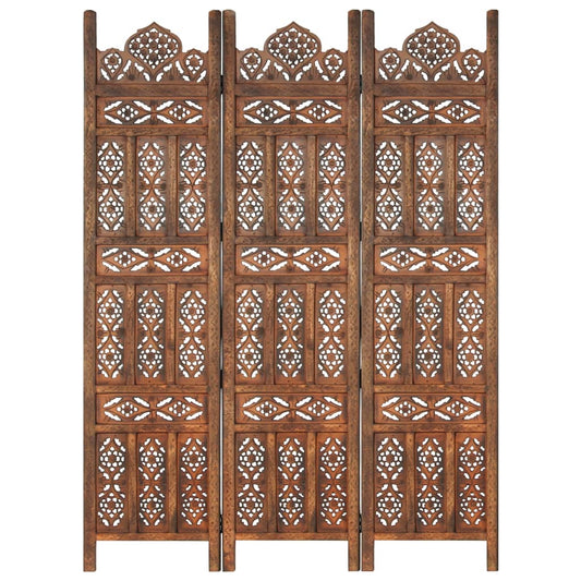 Berkfield Hand carved 3-Panel Room Divider Brown 120x165 cm Solid Mango Wood