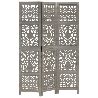 Berkfield Hand Carved 3-Panel Room Divider Grey 120x165 cm Solid Mango Wood