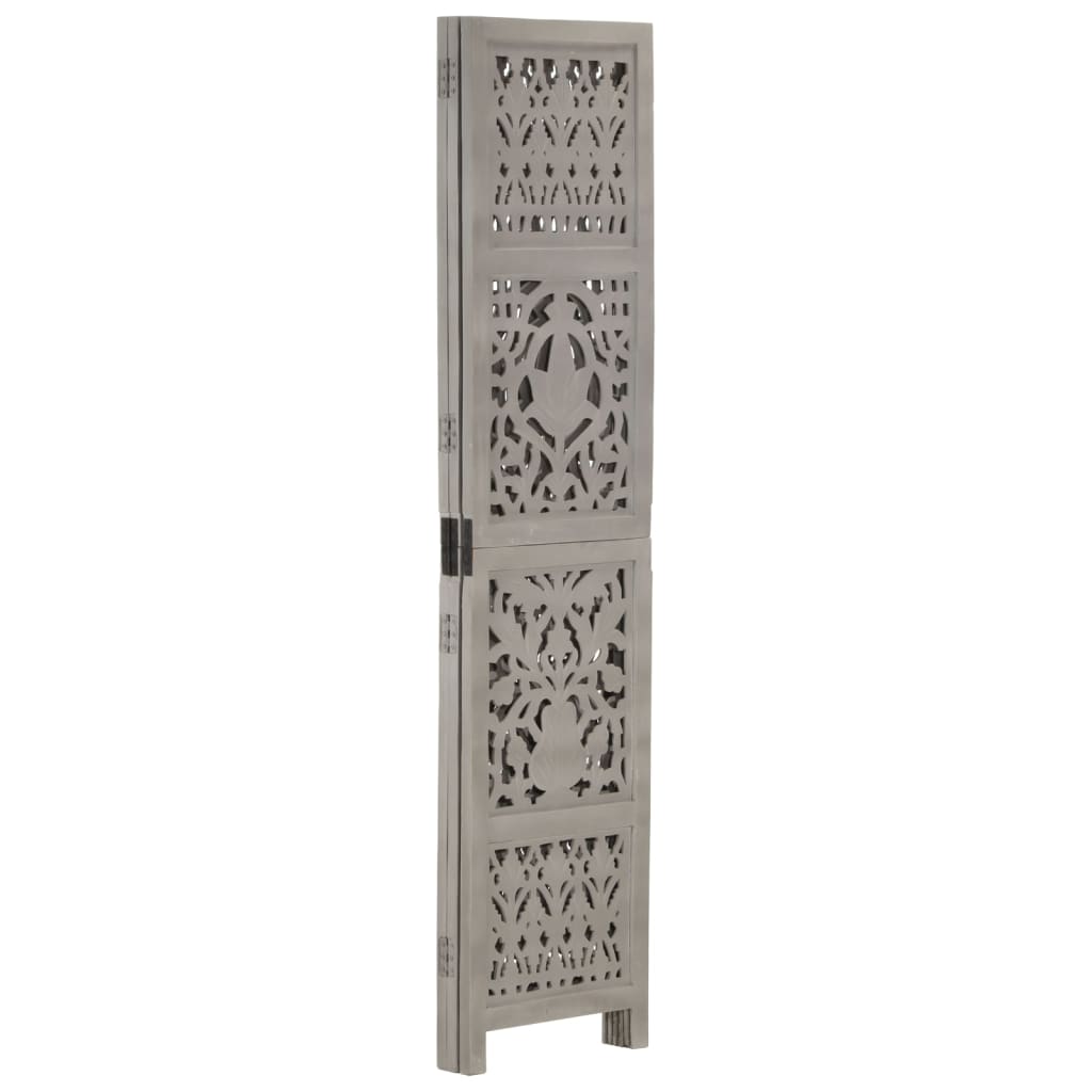 Berkfield Hand Carved 3-Panel Room Divider Grey 120x165 cm Solid Mango Wood