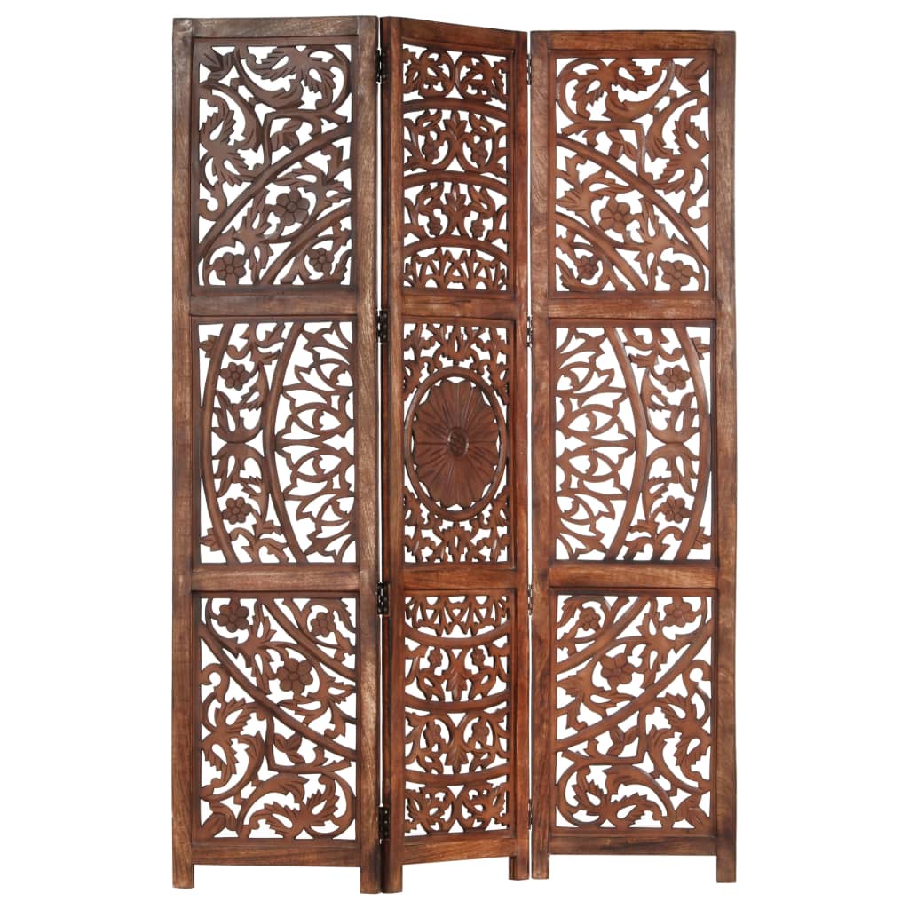 Berkfield Hand carved 3-Panel Room Divider Brown 120x165 cm Solid Mango Wood