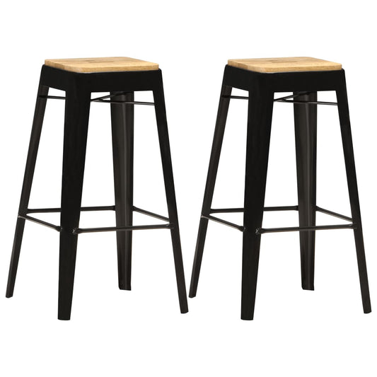 Berkfield Bar Stools 2 pcs Black Solid Mango Wood