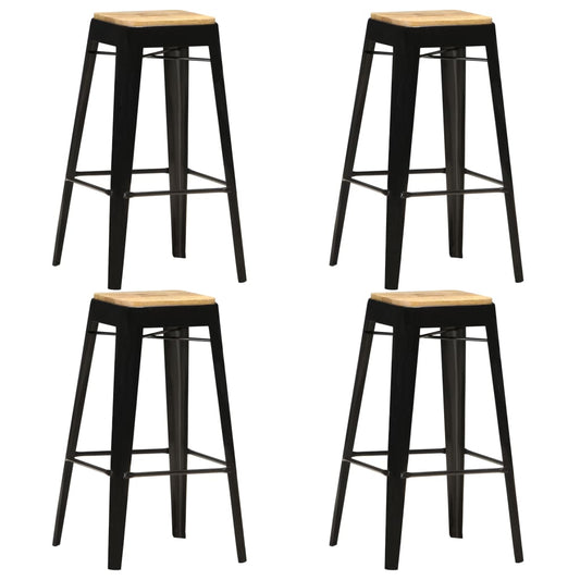 Berkfield Bar Stools 4 pcs Black Solid Mango Wood