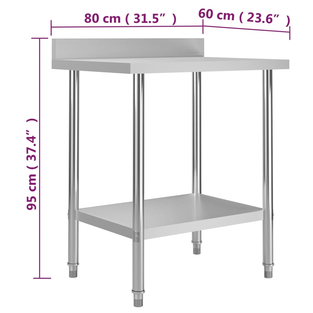 Berkfield Kitchen Work Table with Backsplash 80x60x93 cm Stainless Steel