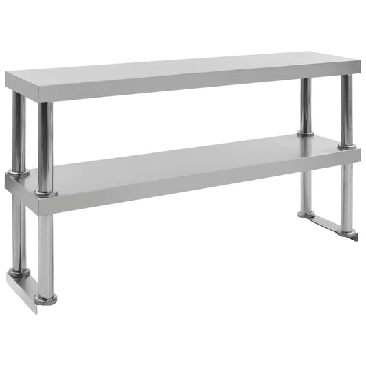 Berkfield 2-Tier Work Table Overshelf 120x30x65 cm Stainless Steel