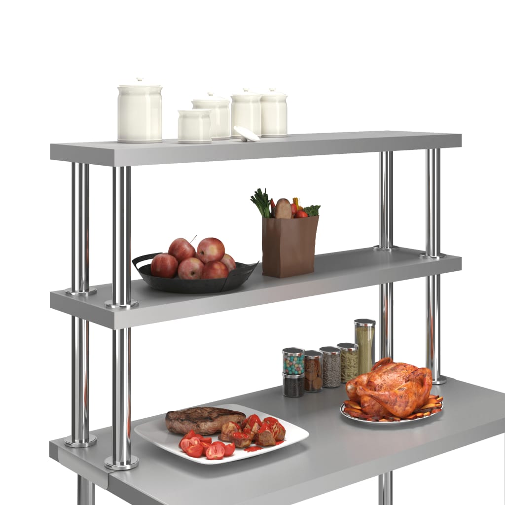 Berkfield 2-Tier Work Table Overshelf 120x30x65 cm Stainless Steel