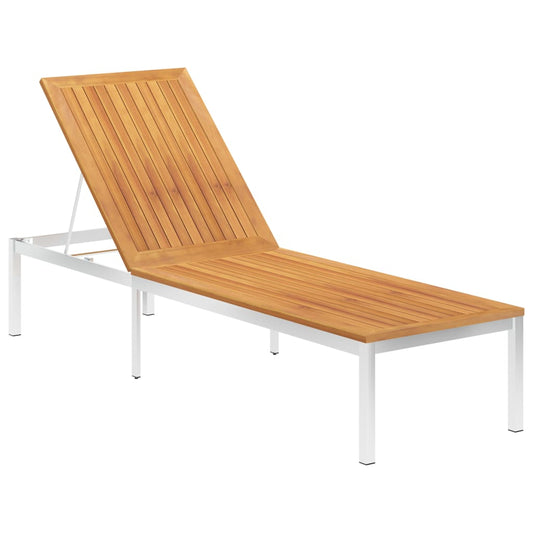 Berkfield Sun Lounger Solid Acacia Wood and Stainless Steel