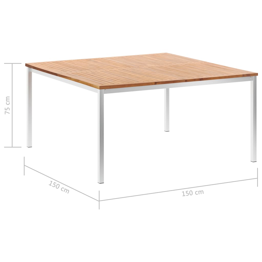 Berkfield Garden Dining Table 150x150x75 cm Solid Acacia Wood and Stainless Steel