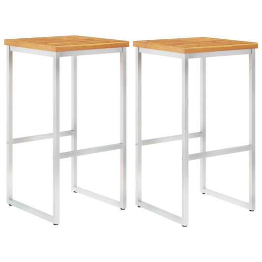 Berkfield Bar Chairs 2 pcs Solid Acacia Wood and Stainless Steel