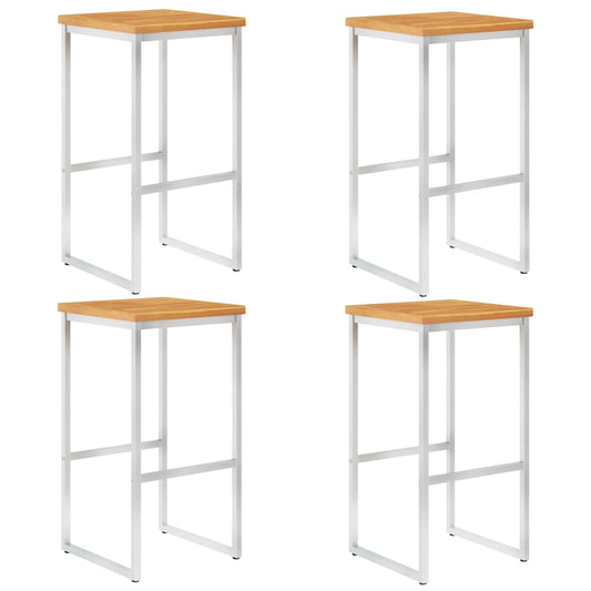 Berkfield Bar Chairs 4 pcs Solid Acacia Wood and Stainless Steel