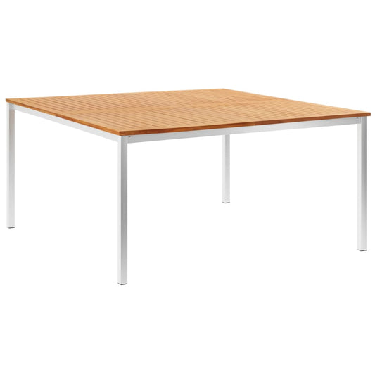 Berkfield Garden Dining Table 150x150x75 cm Solid Teak Wood and Stainless Steel