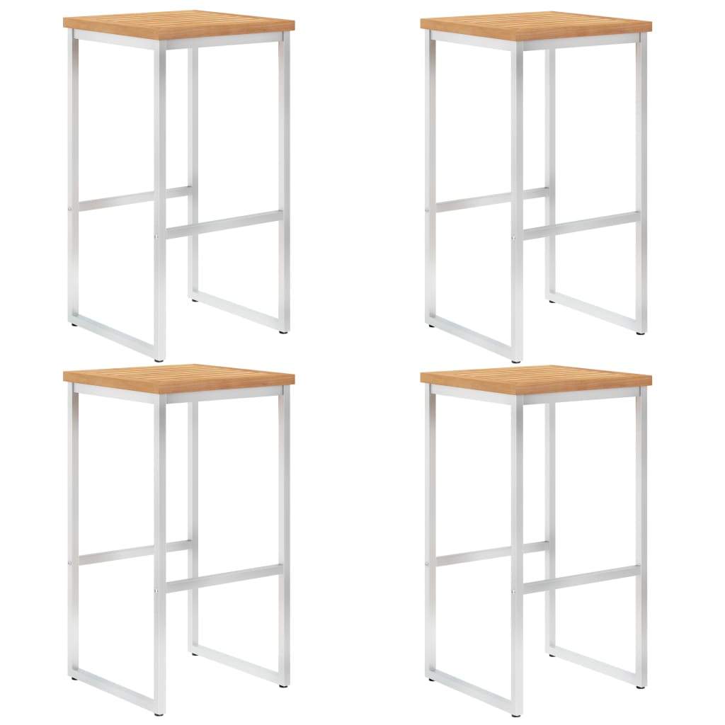 Berkfield Bar Chairs 4 pcs Solid Teak Wood and Stainless Steel