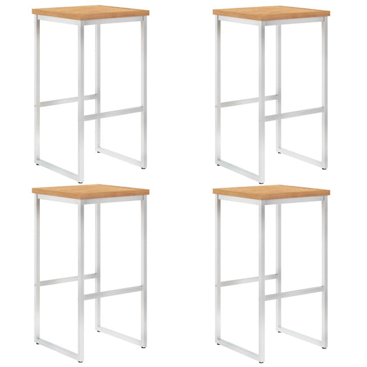 Berkfield Bar Chairs 4 pcs Solid Teak Wood and Stainless Steel
