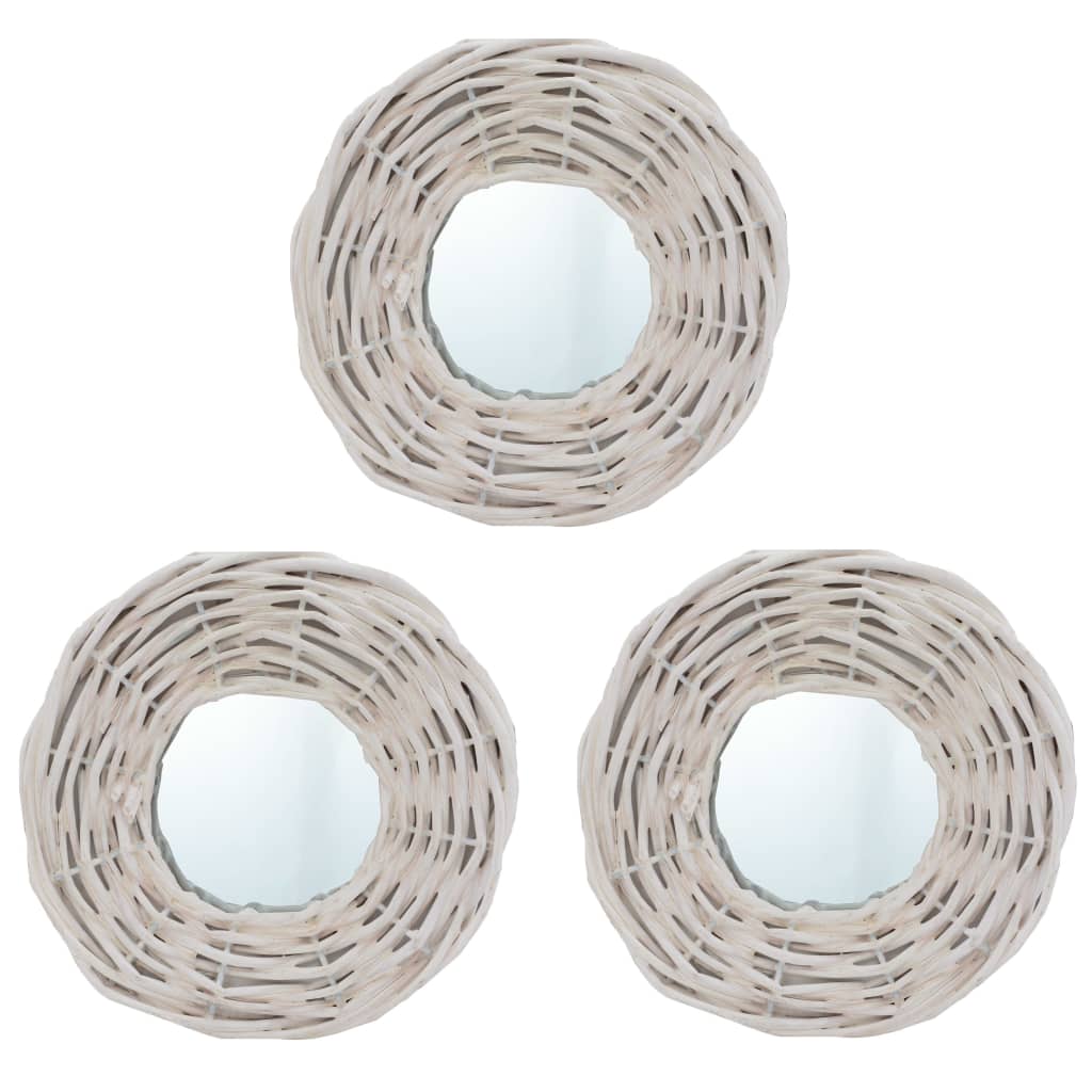 Berkfield Mirrors 3 pcs White 15 cm Wicker