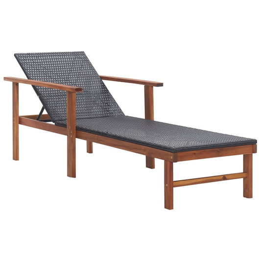 Berkfield Sun Lounger Poly Rattan and Solid Acacia Wood Black