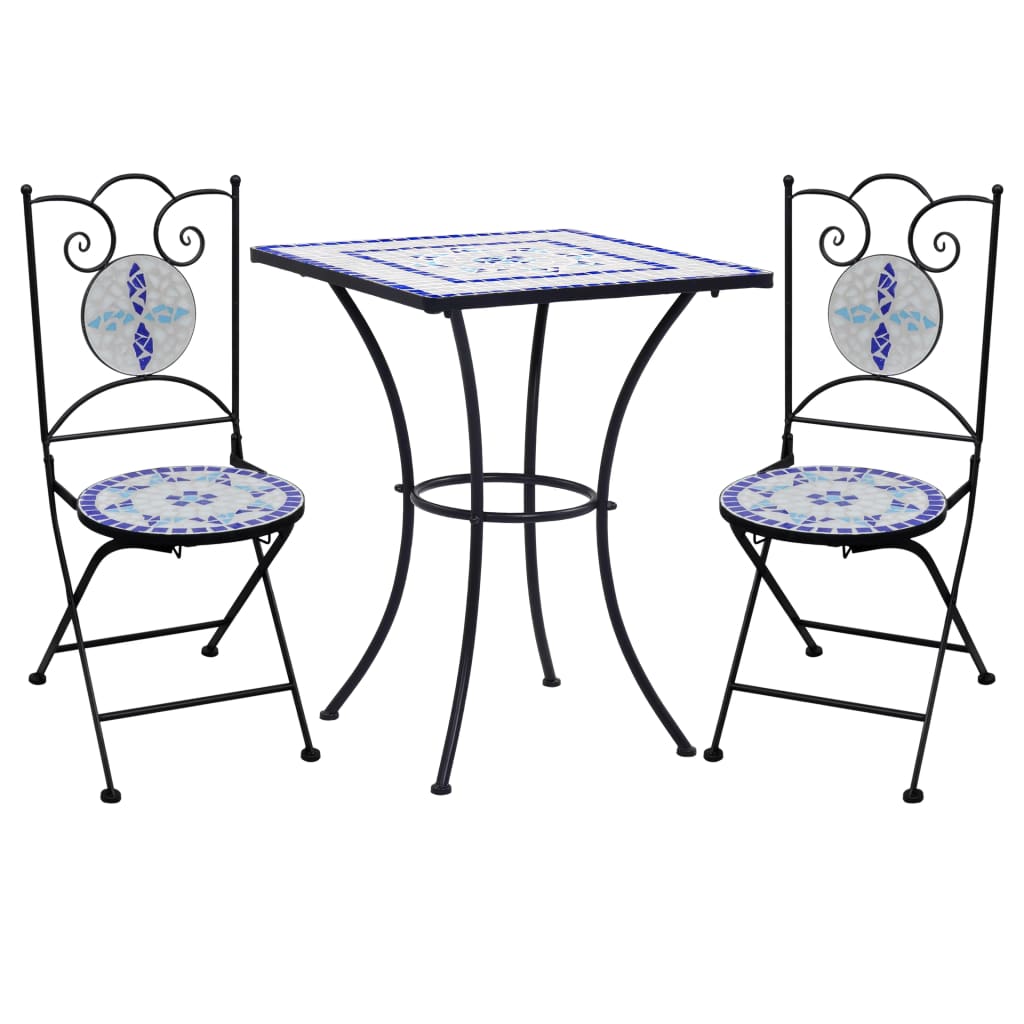 Berkfield 3 Piece Mosaic Bistro Set Ceramic Tile Blue and White