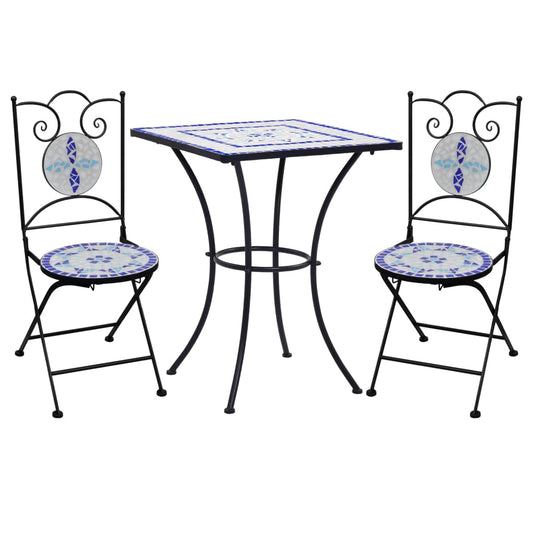 Berkfield 3 Piece Mosaic Bistro Set Ceramic Tile Blue and White