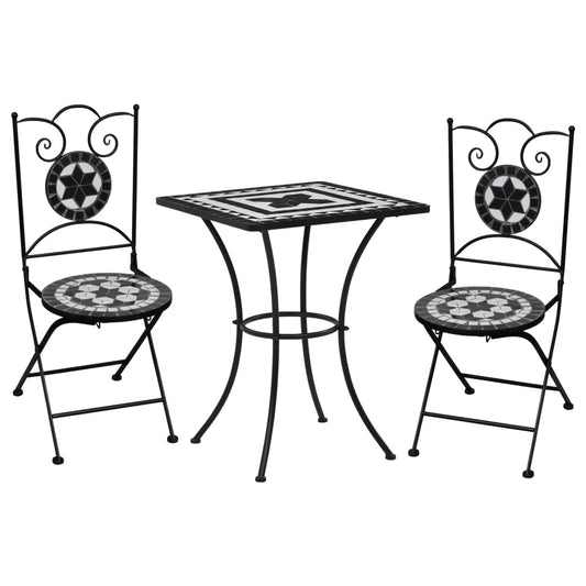 Berkfield 3 Piece Mosaic Bistro Set Ceramic Tile Black and White