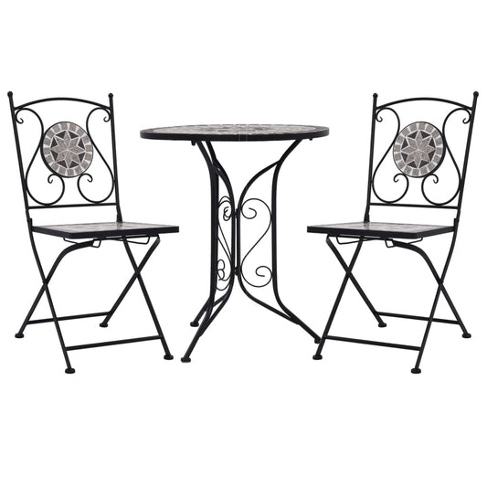 Berkfield 3 Piece Mosaic Bistro Set Ceramic Tile Grey