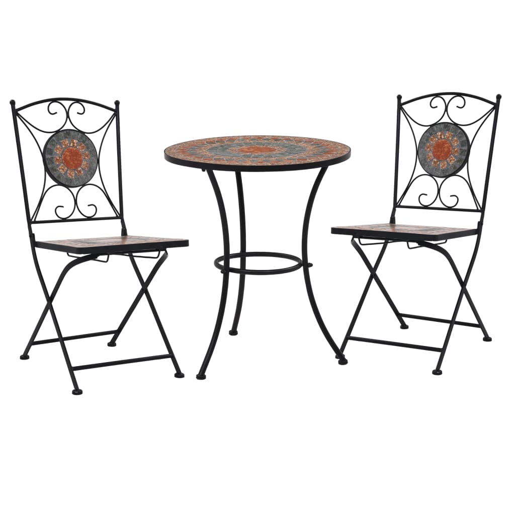 Berkfield 3 Piece Mosaic Bistro Set Ceramic Tile Orange/Grey