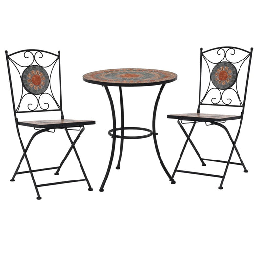 Berkfield 3 Piece Mosaic Bistro Set Ceramic Tile Orange/Grey