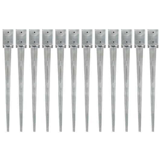 Berkfield Ground Spikes 12 pcs Silver 9x9x90 cm Galvanised Steel