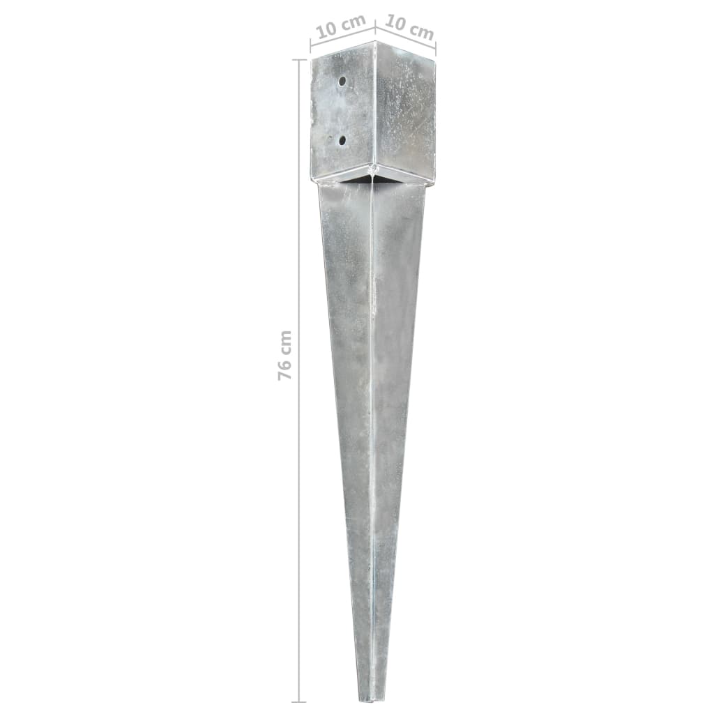 Berkfield Ground Spikes 2 pcs Silver 10x10x76 cm Galvanised Steel