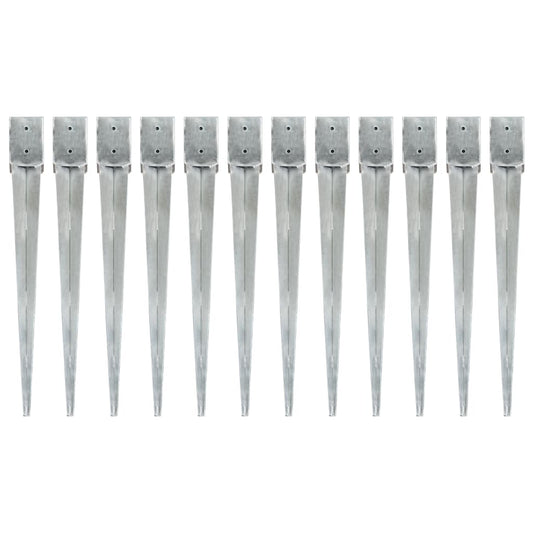 Berkfield Ground Spikes 12 pcs Silver 10x10x91 cm Galvanised Steel