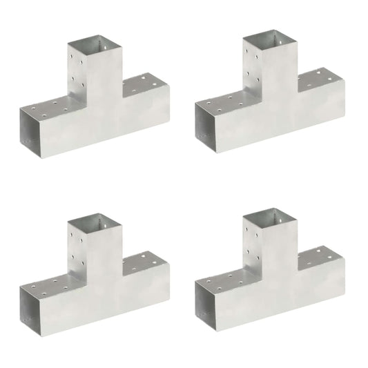 Berkfield Post Connectors 4 pcs T Shape Galvanised Metal 71x71 mm