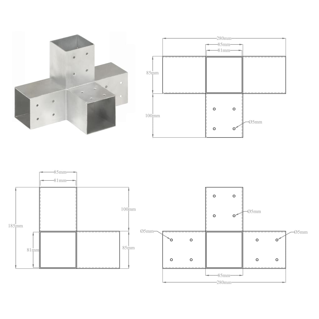 Berkfield Post Connector X Shape Galvanised Metal 81x81 mm