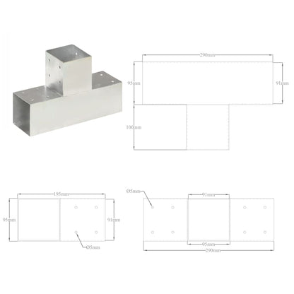 Berkfield Post Connector T Shape Galvanised Metal 91x91 mm