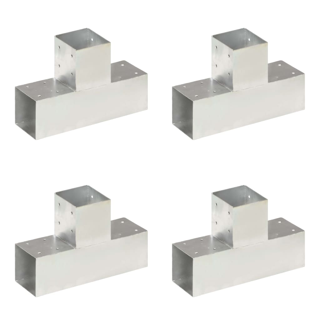 Berkfield Post Connectors 4 pcs T Shape Galvanised Metal 91x91 mm
